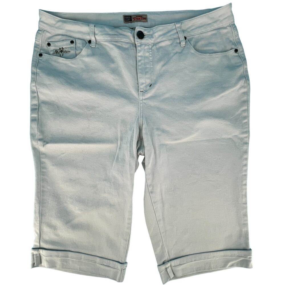 Faded Glory High Rise Capri Cropped White Denim Jeans 20W Embroidered Pockets